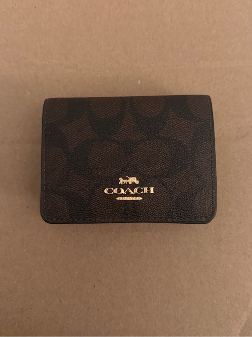 Coach Brown Signature Card & Key Holder with Gold Logo